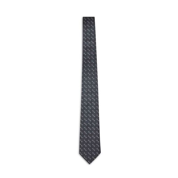 Gucci Men Black Horsebit Silk Jacquard Tie